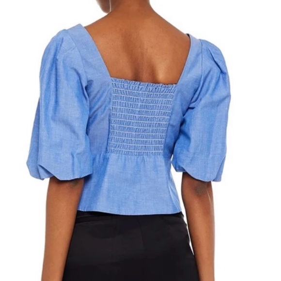 Sandro | Mayan Cropped Shirred Chambray Top - Picture 2 of 5